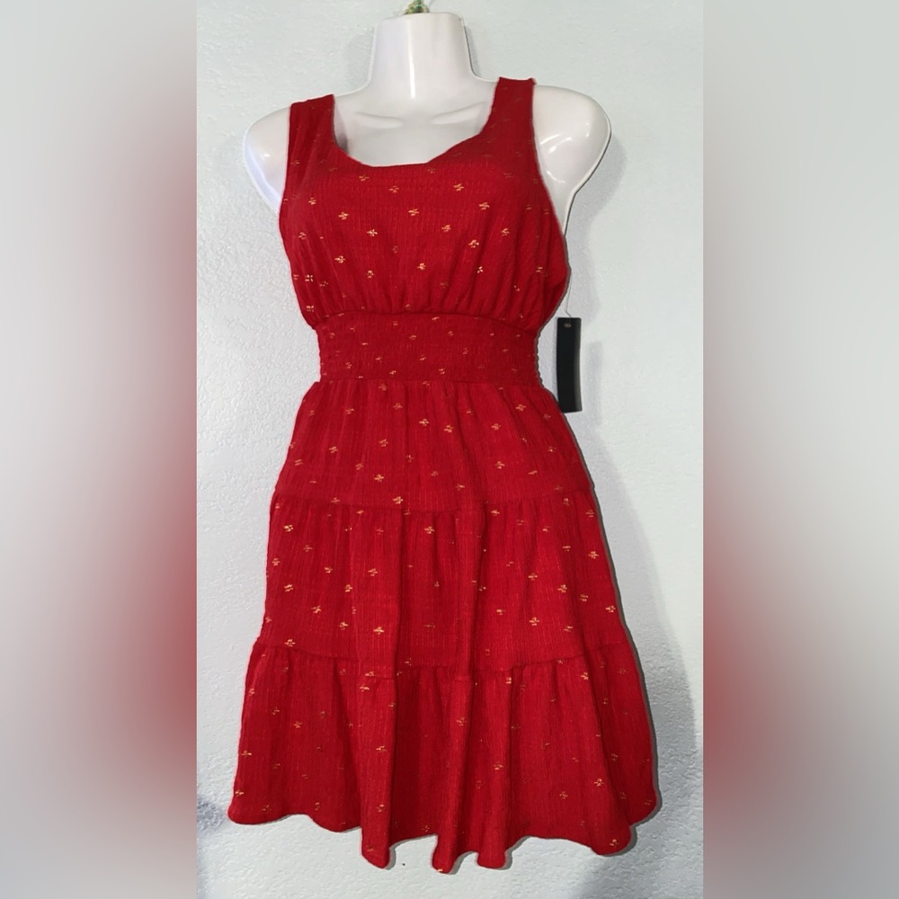 City Triangle Sleeveless Fit + Flare Dress Red Women's JR Sz L NWT.